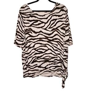 Chicos Large Womens Zebra Bohemian Tie Side Top Boho Chic Animal Print Size 3